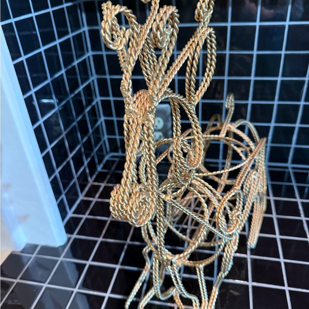 Gold Wire Reindeer Sculpture